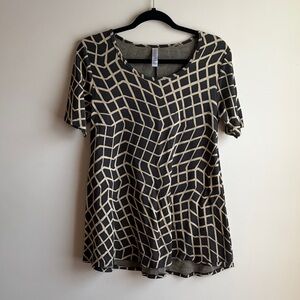 LuLaRoe Black and Cream Geometric Short Sleeve Top
